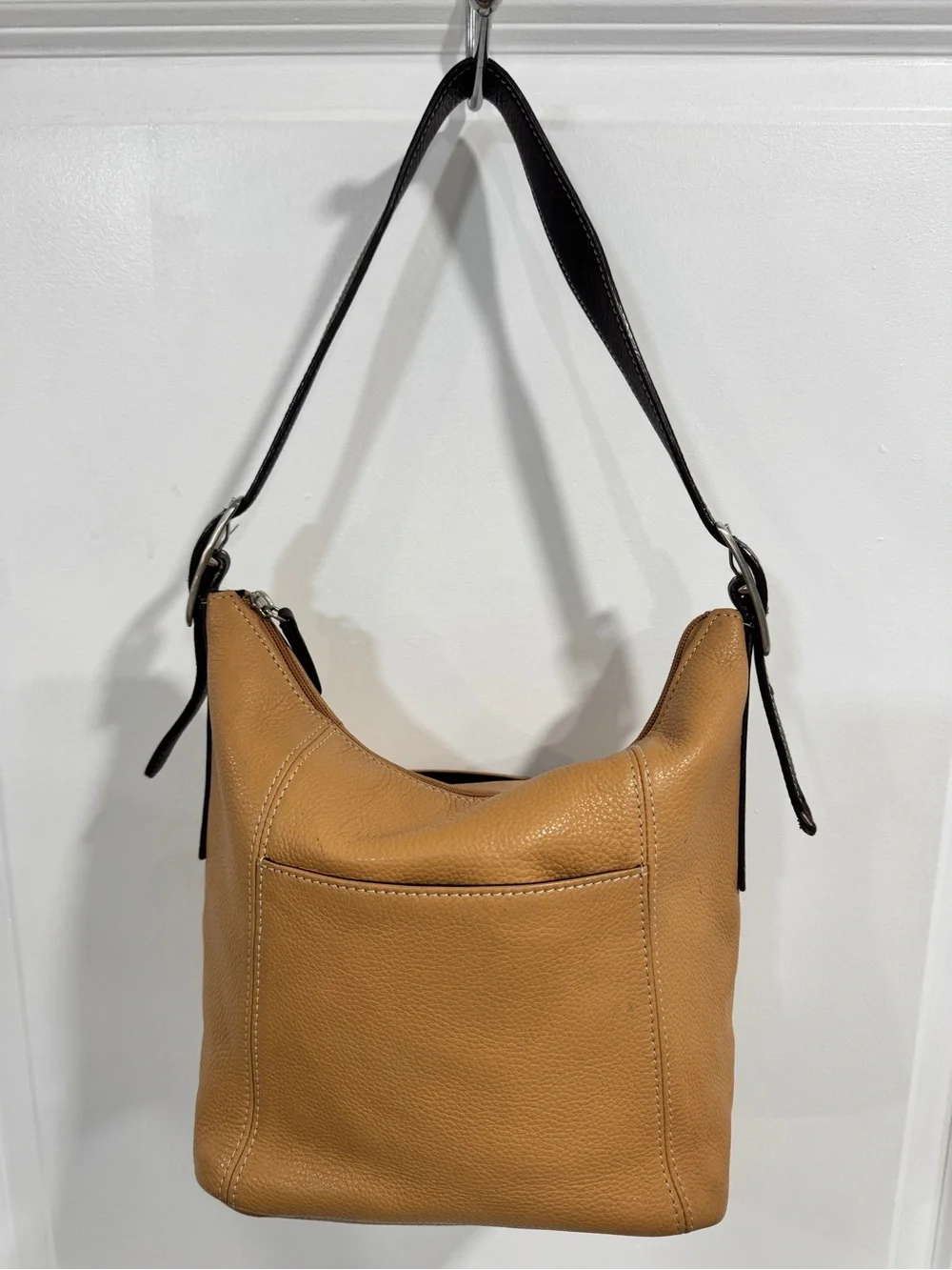 Tignanello Camel Tan Soft Leather Zipper Closure East West Shoulder Bag